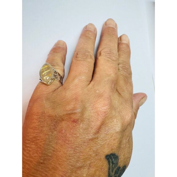 Brand New Sterling Silver 925 Marquise Cut Rutilated Quartz Ring, Size 6 - Picture 8 of 10